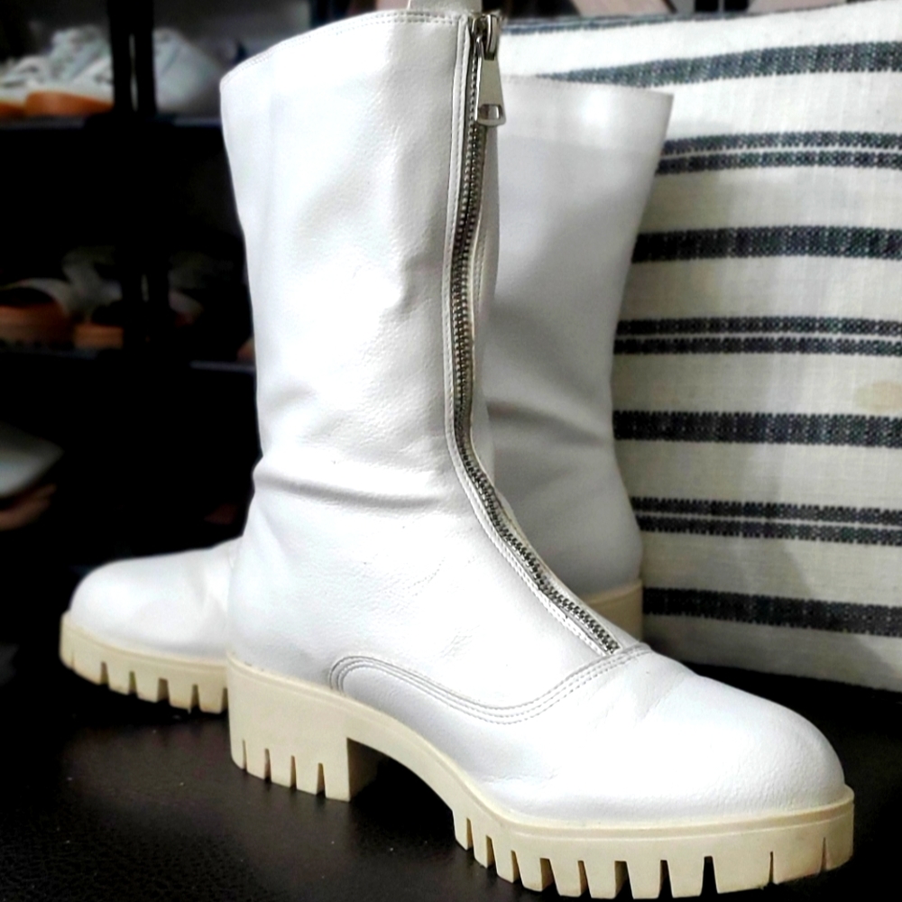 White Zip Up Boots